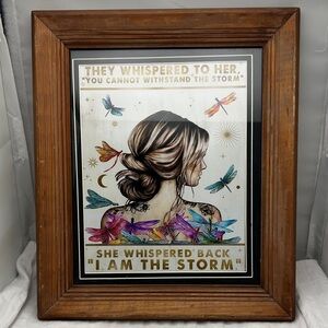 Framed Wood Inspirational Art Print behind Glass - 'I Am The Storm'